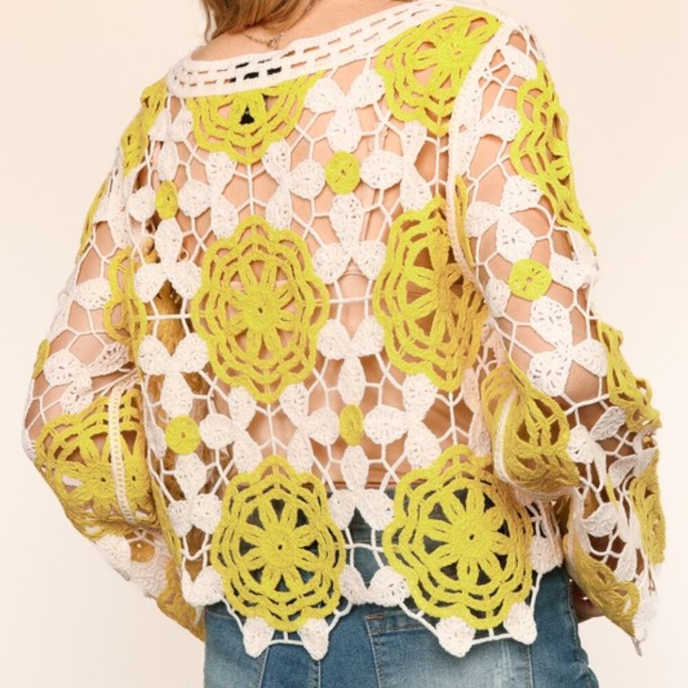 ALMOST GONE😊🤩Haptics Lime Natural Floral Pattern Crochet Lace Sweater Top - Picture 5 of 5